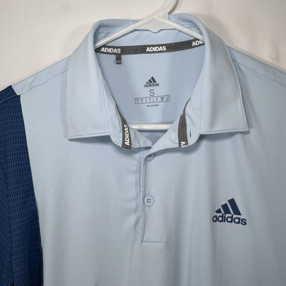 Adidas Golf Polo Shirt Mens Size Small Light Blue Navy Colorblock Performance - Picture 2 of 13